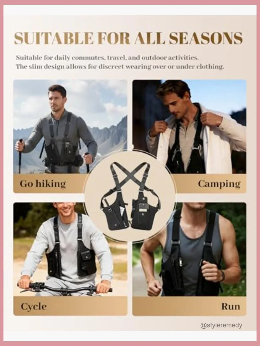 Shoulder Holster Chest Bag for Men Underarm Concealed Carry Leather Vest